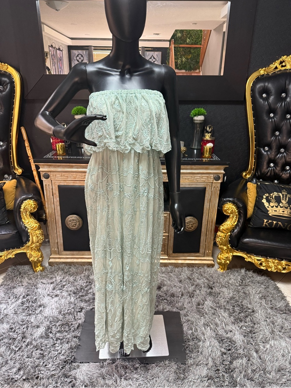 Forever 21 Strapless Lace Maxi Dress in Mint Green
